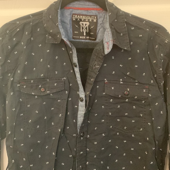 Navy long sleeve patterned shirt Sz M - Picture 2 of 4